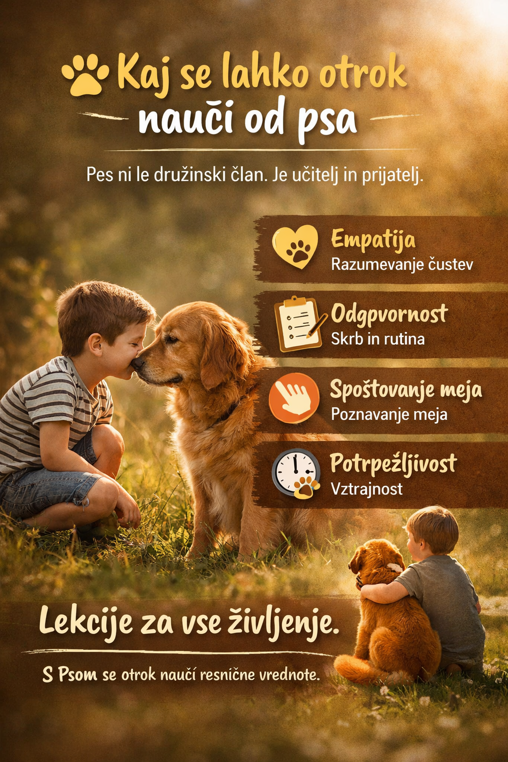 Ključne vrednote, ki jih otrok razvija ob psu